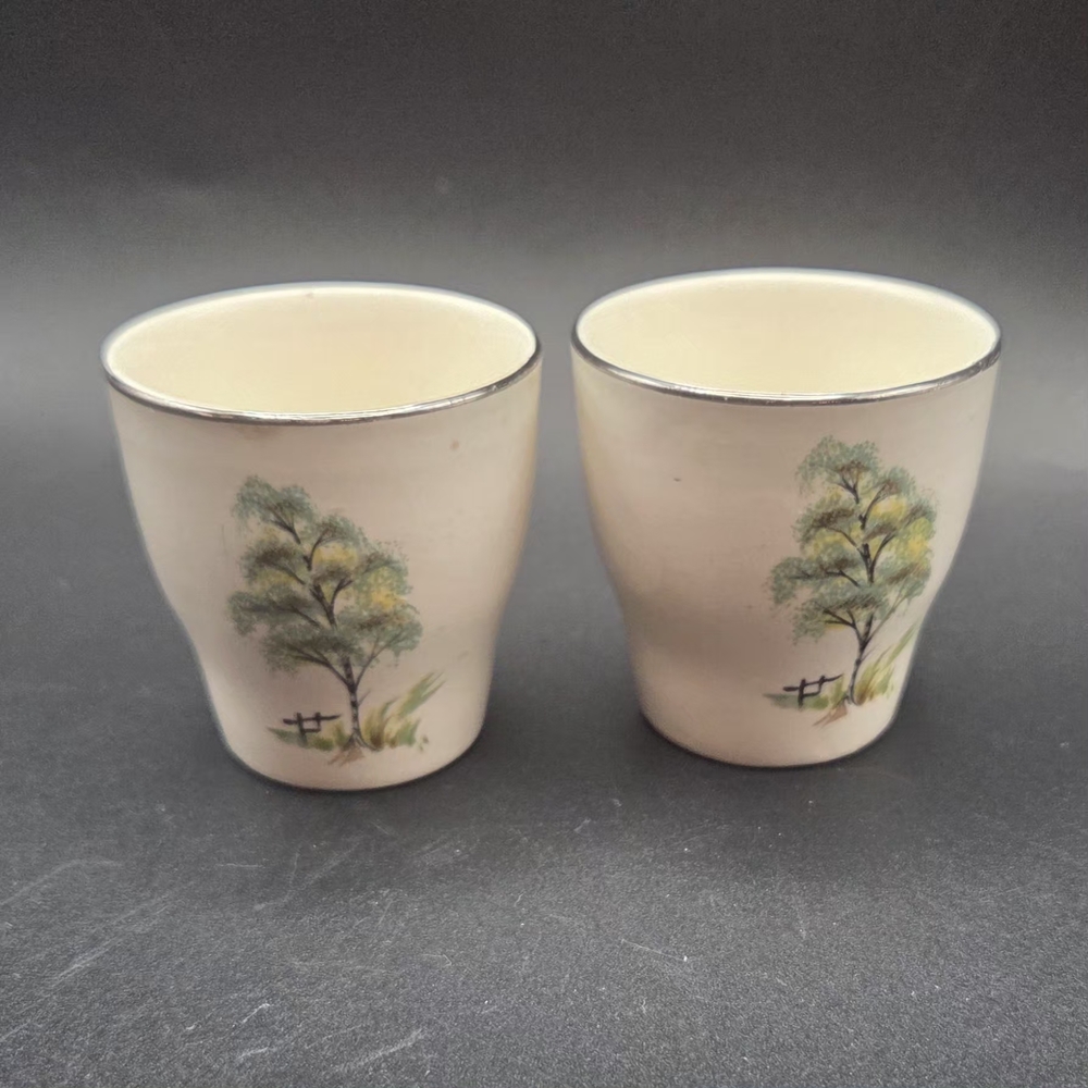 Egg Cups Low Profile Willow Tree Design Vintage